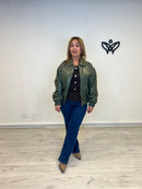 Bomber cazadora polipiel forrada en verde oliva