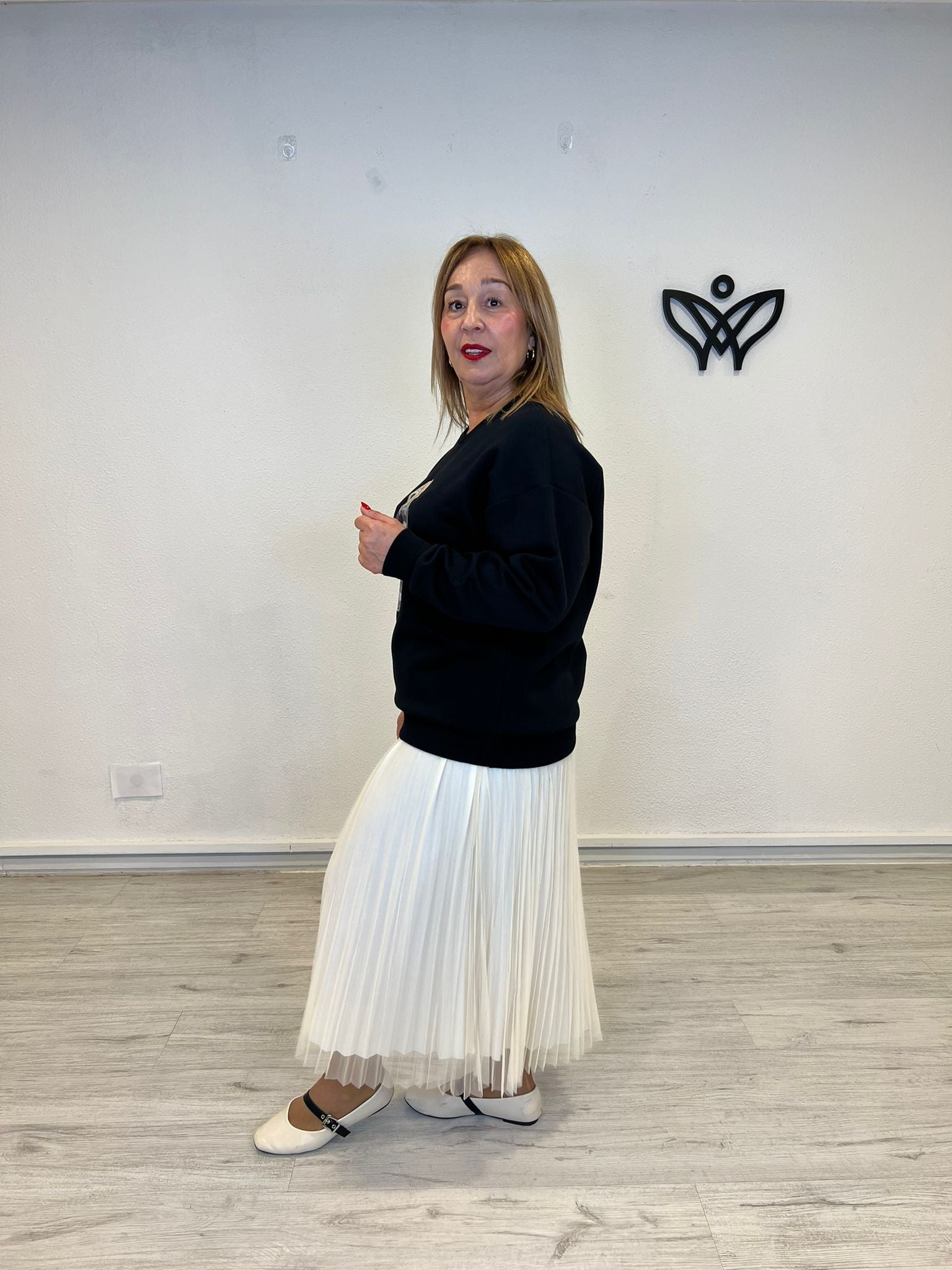 Sudadera de algodón cuello redondo oversize negra