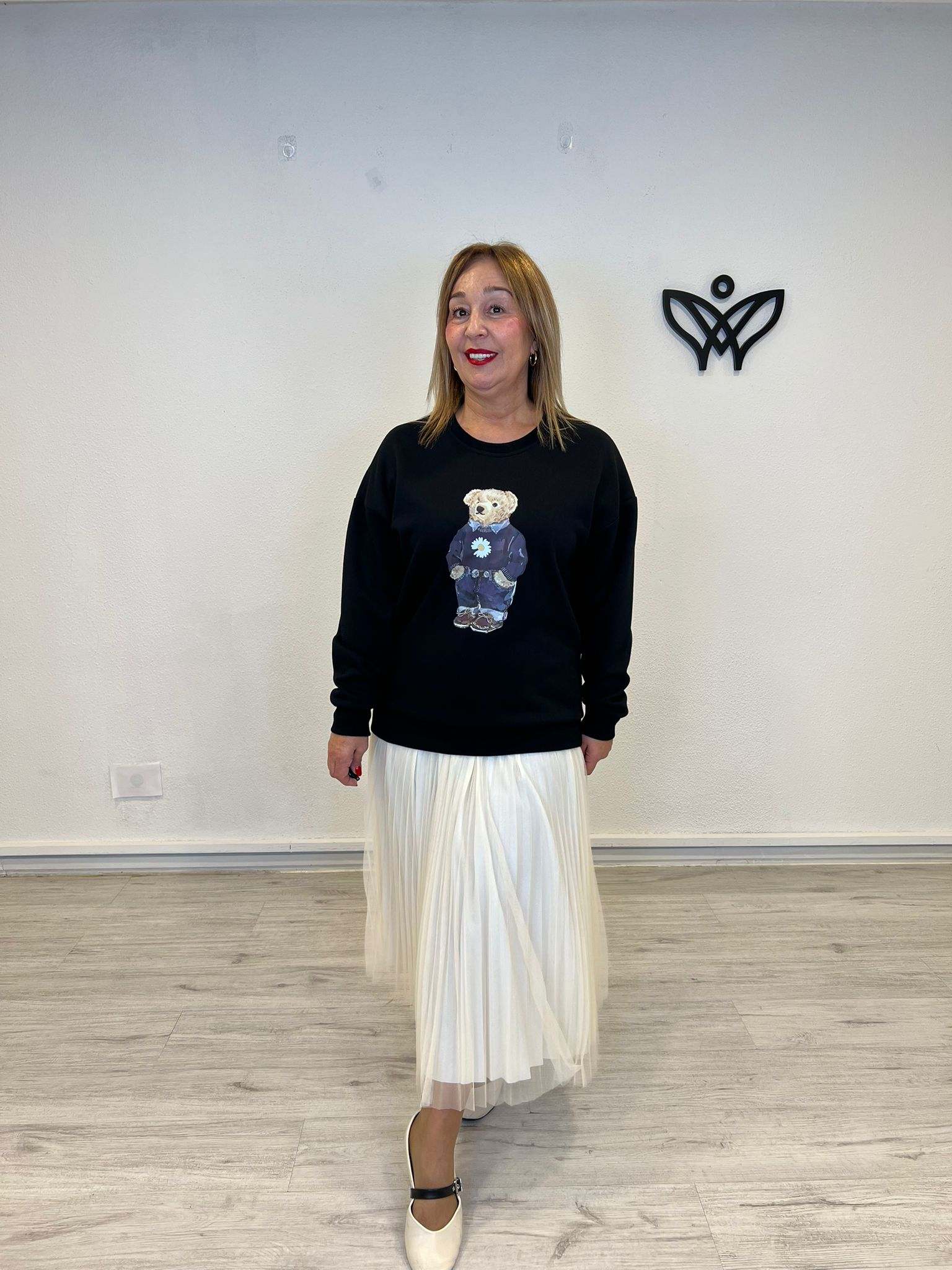 Sudadera de algodón cuello redondo oversize negra