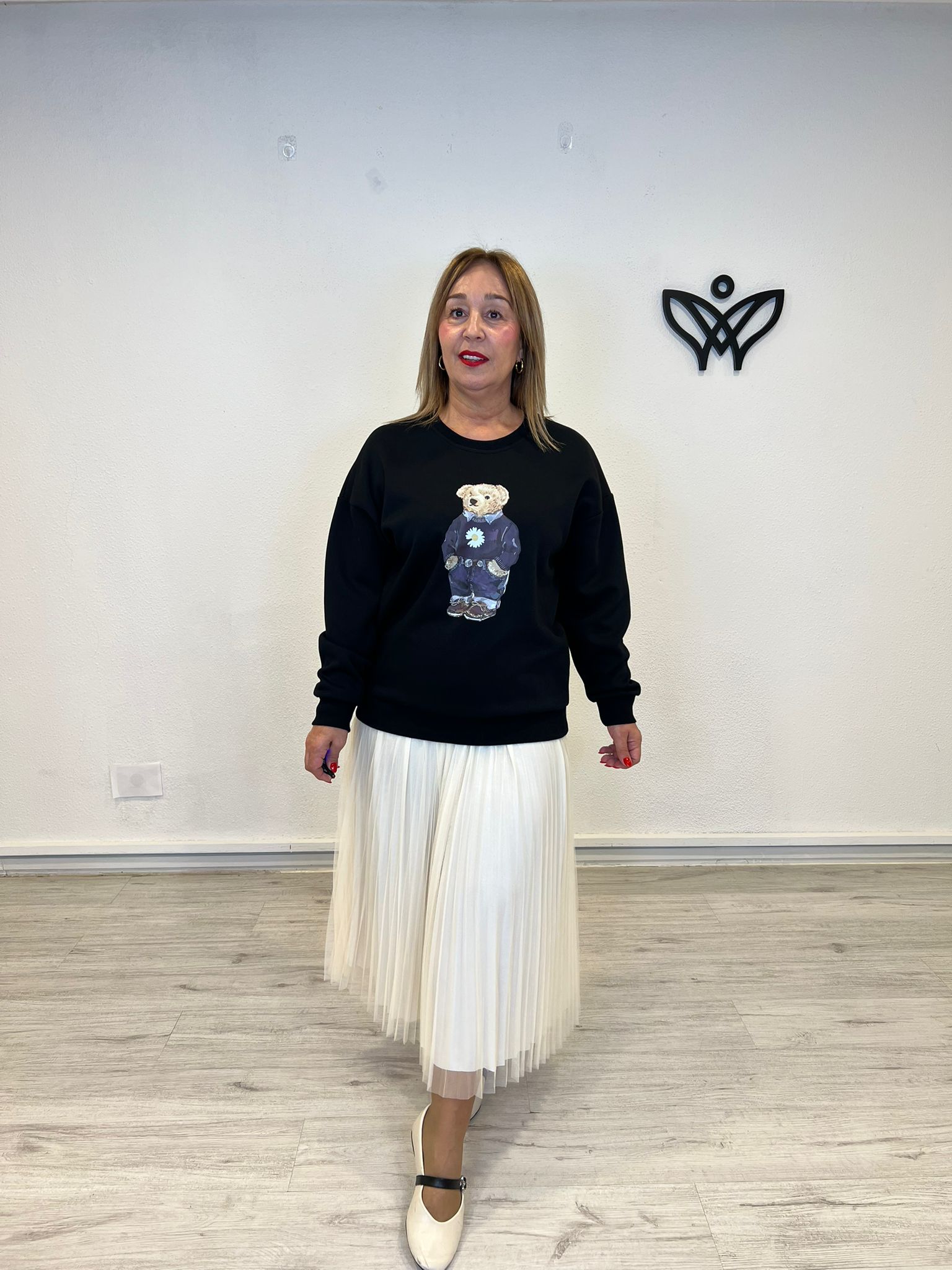 Sudadera de algodón cuello redondo oversize negra