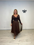 Falda largo midi de tul plisada con goma en la cintura marrón chocolate