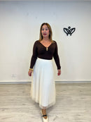 Camiseta top de licra manga larga escote en pico marrón chocolate