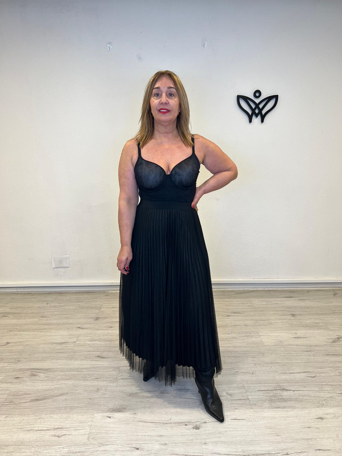 Falda largo midi tull goma en la cintura negro