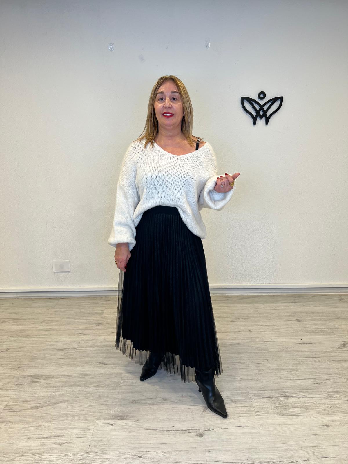Falda largo midi tull goma en la cintura negro