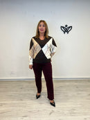 Jersey de punto escote en pico de rombos en marrón chocolate