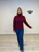 Jersey de punto largo de cuello subido burdeos