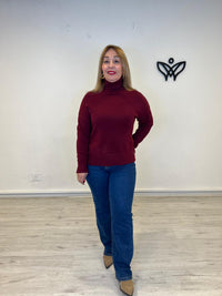 Jersey de punto largo de cuello subido burdeos