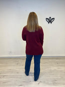 Jersey de punto largo de cuello subido burdeos