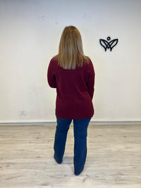 Jersey de punto largo de cuello subido burdeos