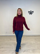 Jersey de punto largo de cuello subido burdeos