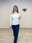 Jersey de punto largo de cuello subido beis