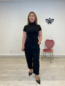 Jersey de punto cuello subido manga corta básico negro