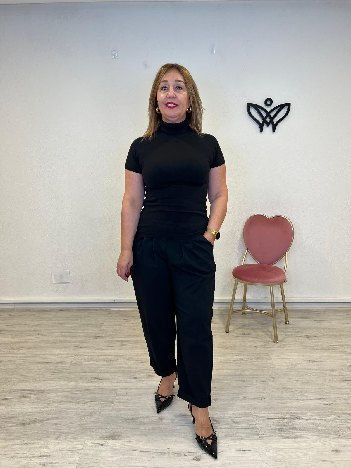 Jersey de punto cuello subido manga corta básico negro