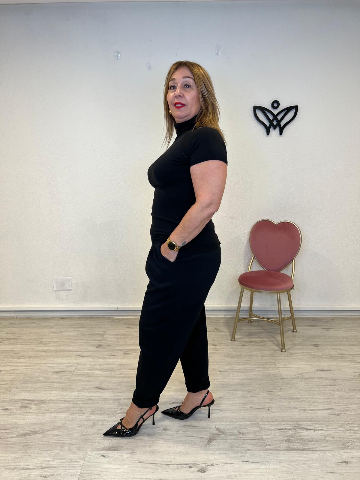 Jersey de punto cuello subido manga corta básico negro