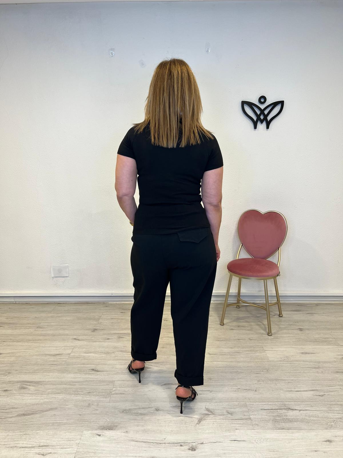 Jersey de punto cuello subido manga corta básico negro