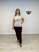 Jersey de punto básico cuello subido manga corta beis