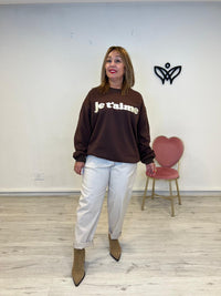 Sudadera larga de algodón cuello redondo oversize marrón chocolate