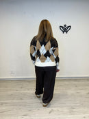 Jersey de punto cuello redondo de rombos marrón chocolate