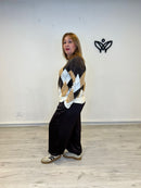 Jersey de punto cuello redondo de rombos marrón chocolate