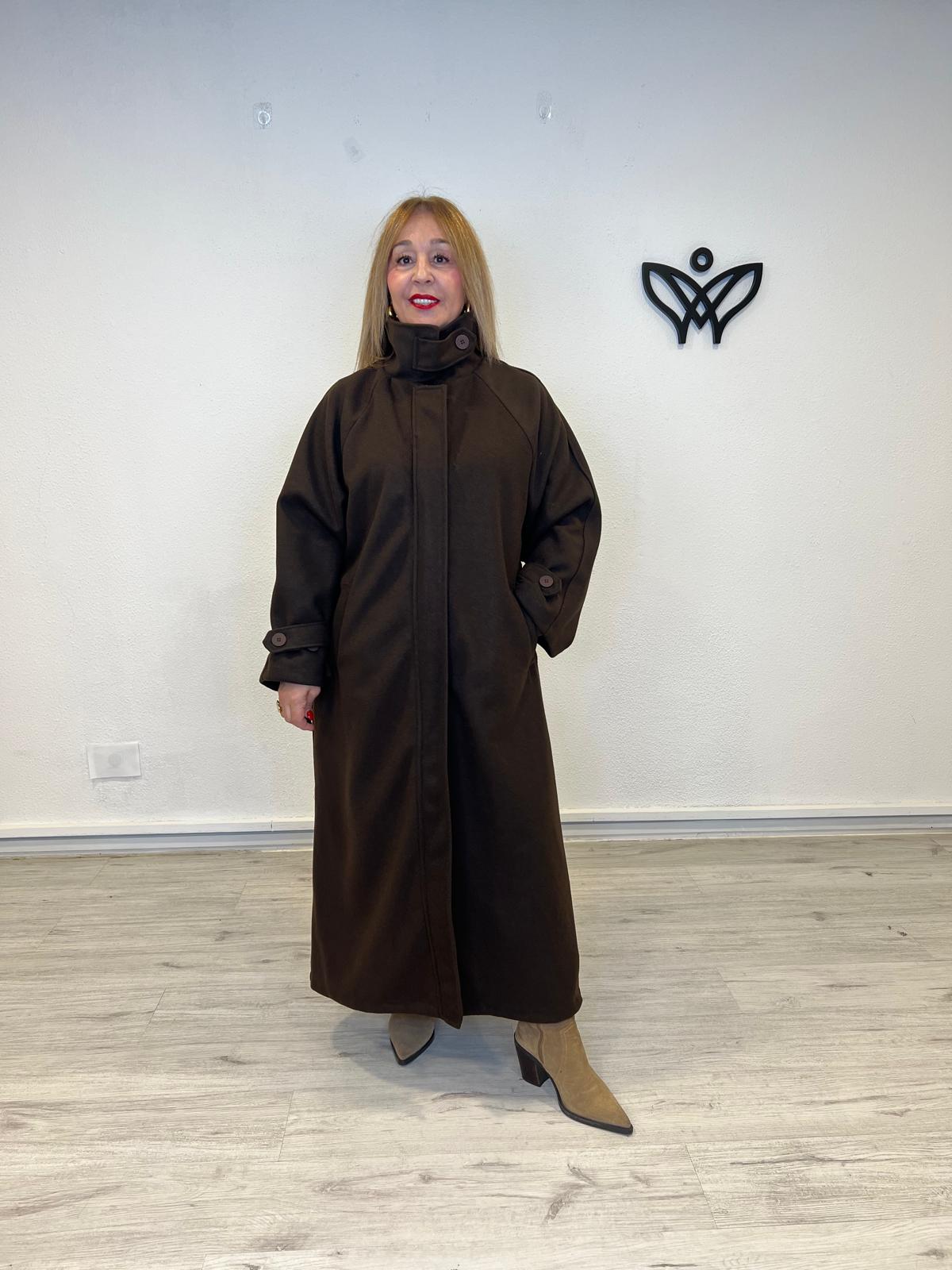 Abrigo de paño largo oversize marrón chocolate