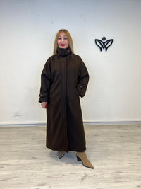 Abrigo de paño largo oversize marrón chocolate