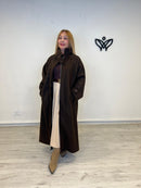 Abrigo de paño largo oversize marrón chocolate