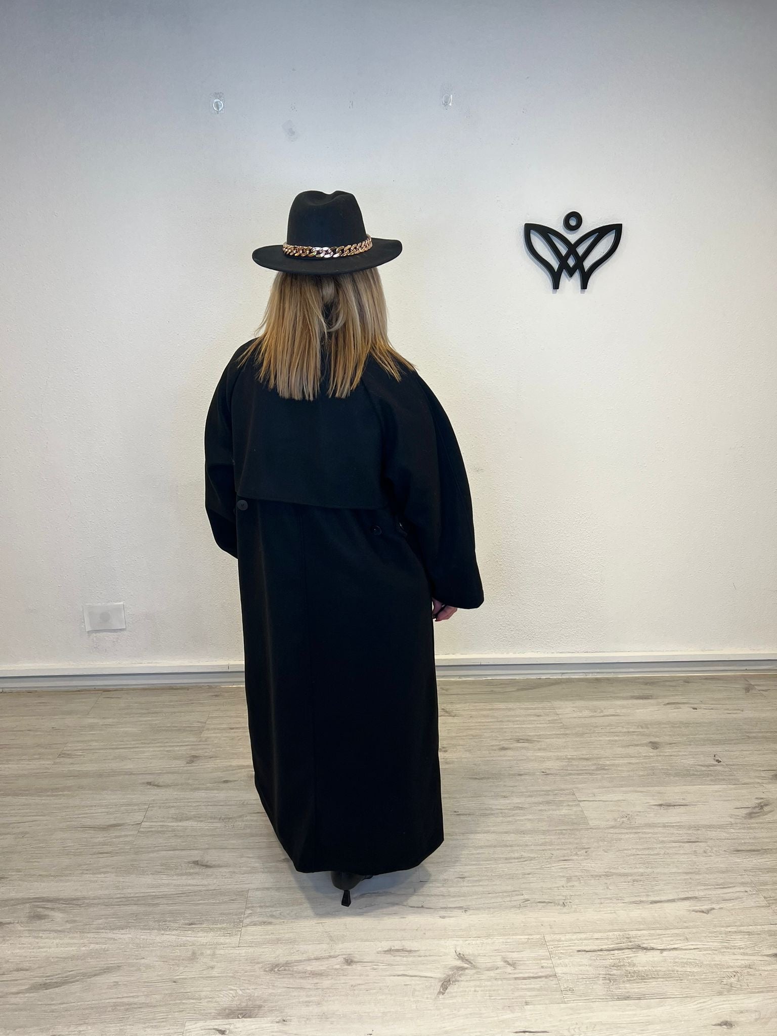 Abrigo de paño largo oversize negro