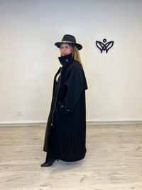 Abrigo de paño largo oversize negro