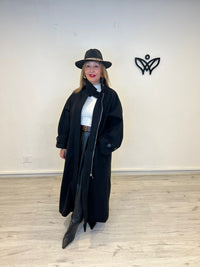 Abrigo de paño largo oversize negro