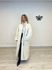 Abrigo de paño largo oversize beis