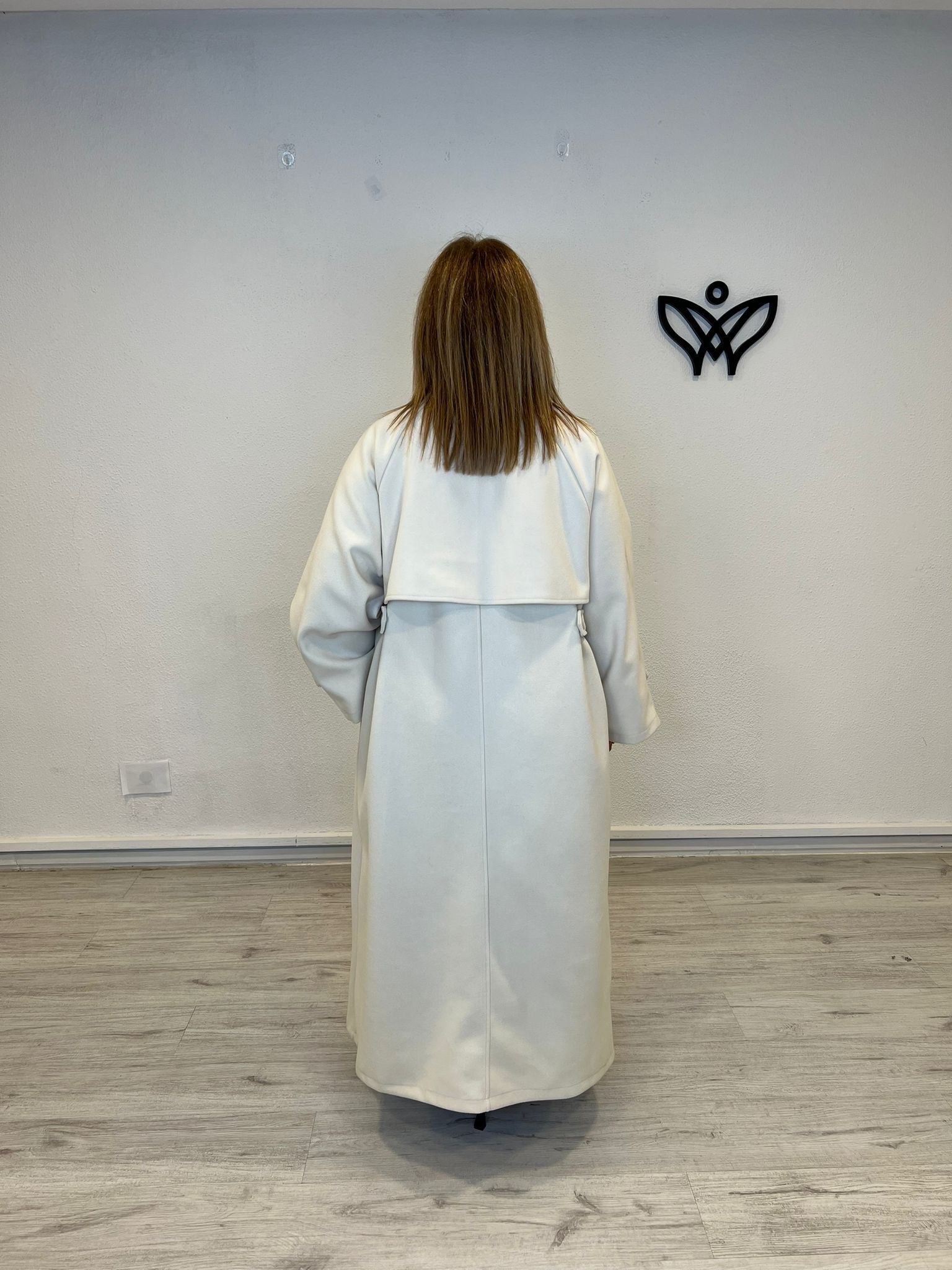 Abrigo de paño largo oversize beis