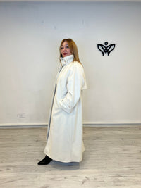 Abrigo de paño largo oversize beis