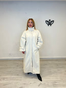 Abrigo de paño largo oversize beis