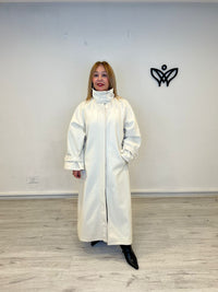 Abrigo de paño largo oversize beis