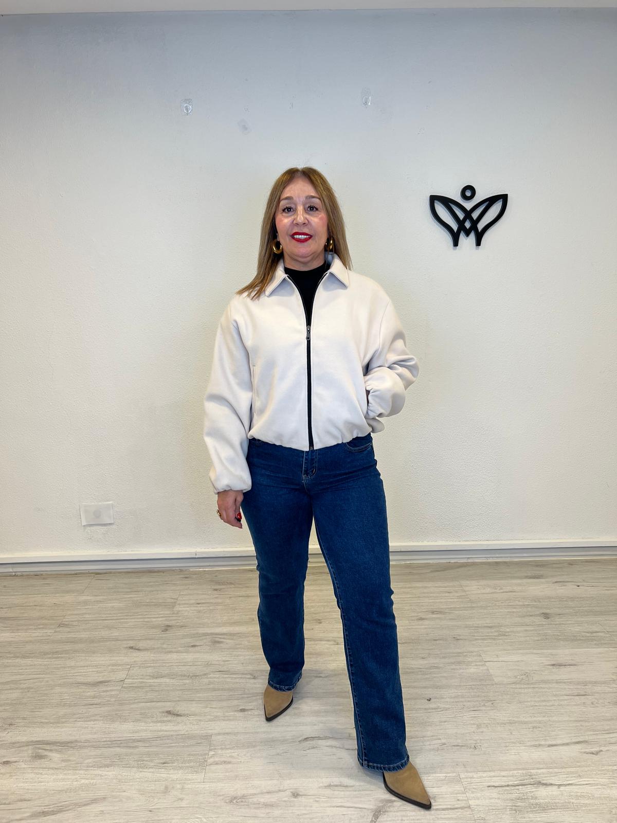 Bomber cazadora paño abrocha con cremallera beis