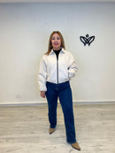 Bomber cazadora paño abrocha con cremallera beis