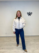 Bomber cazadora paño abrocha con cremallera beis