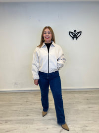 Bomber cazadora paño abrocha con cremallera beis