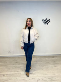 Bomber cazadora paño abrocha con cremallera beis