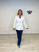 Abrigo chaquetón corto de paño forrado solapas blanco