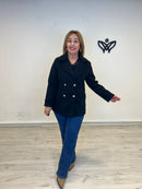 Abrigo chaquetón corto de paño forrado solapas negro