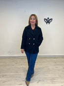 Abrigo chaquetón corto de paño forrado solapas negro