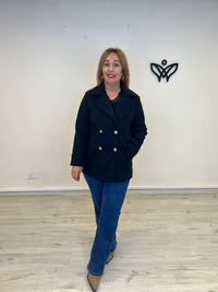 Abrigo chaquetón corto de paño forrado solapas negro