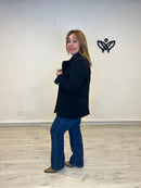 Abrigo chaquetón corto de paño forrado solapas negro