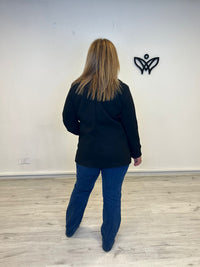 Abrigo chaquetón corto de paño forrado solapas negro