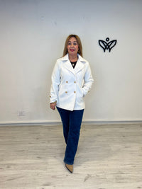 Abrigo chaquetón corto de paño forrado solapas blanco