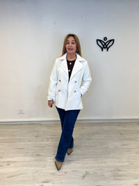 Abrigo chaquetón corto de paño forrado solapas blanco