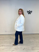 Abrigo chaquetón corto de paño forrado solapas blanco