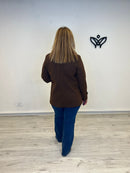 Abrigo chaquetón corto de paño forrado solapas marrón chocolate