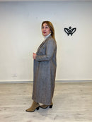 Abrigo largo estampado de espigas marrón chocolate